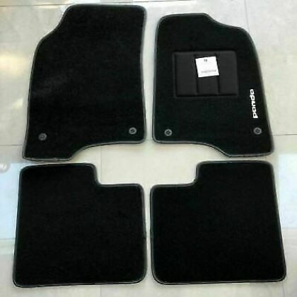Panda 2011+ Tailored Fitted Carpet Black Mats Logo & Twin Fixing Pins